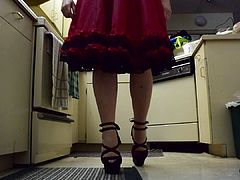Sissy Ray in Red Dress and High Heels