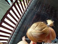 This cute blonde didn't expected that his glasses are equipped with a spycam. She decided to get on her knees and blows this cock before getting banged hard.