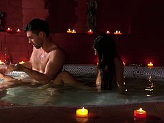 Will Steiger caresses Sahara Knite sensually while bathing in a spa together