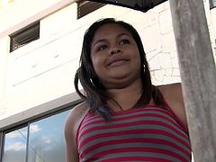 After having a few drinks at a nice terrace, this chubby Latin babe Lorena Lobos is taken is a hotel room and fucked. The guy who's fucking her has the camera on.