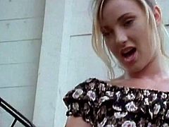 Check out this hardcore scene where the beautiful blonde Roxanne Blaze is fucked outdoor on a staircase by a horny guy.