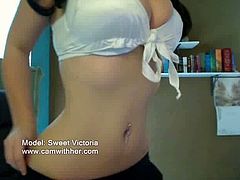 Victoria is a brunette girl with huge boobs. She does a lot of webcam shows, so she also made a presentation video. She reveals her tight body in sexy schoolgirl uniform.