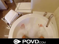 Whitney Westgate takes a bath when her boyfriend visits her. She gives him a blowjob while she's still in the bathtub. Then, they go in the bedroom and fuck properly.