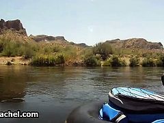 Nasty blonde gets horny on the river part2
