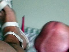 Creaming  in white strappy heels