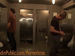Well hung gay guy is bound in public in this raw scene of bdsm gay sex. Horny studs fuck his mouth and asshole, torture him and what not, a must see!