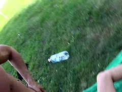 Lovely blonde slut get fucked hard outdoor by a massive cock. She wakes him up from his afternoon nap with a cool refreshing gush of water  and a juicy pussy