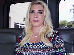 This dirty, tattooed slut was walking along when the bang bus crew spotted her. They invited her to get into the backseat of the van for some fun. She takes off her top and then some crisp bills are flashed in her face. What will she do for the cash?