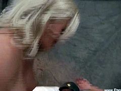 Blonde babe with nice big tits rides that big cock.See this busty blonde babe with shaved tight pussy riding that big cock in this hot video.This trimmed pussy blonde babe loves hard cock in her cunt.