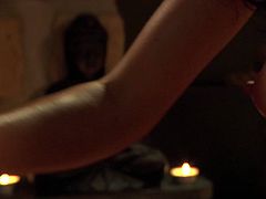This sweet looking brunette babe knows for sure how to please her man. She oils up his body and gives him best ever tug job. She jerks off his cock slowly and make shim cum.