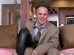 Have fun watching this office man, with a nice ass wearing a formal suit, while he gets his ass fucked hard by a black dude in different positions.