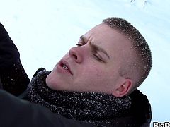 Watch this gay scene where these guys have sex out on the snow where everyone might see them with mouthfuls of semen.