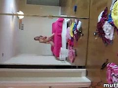 Bailey Blue is a sexy blonde babe who films herself in the mirror. She takes off her schoolgirl uniform and her underwear as well and poses as sexy as possible.