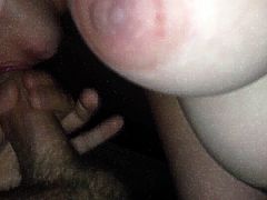 Wife Hanging Tits Giving a Blowjob
