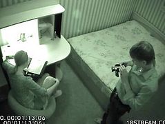 The girl on the bed removes guy