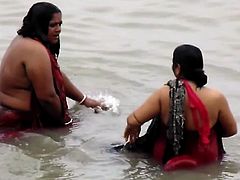 Bathing  in River nice Desi