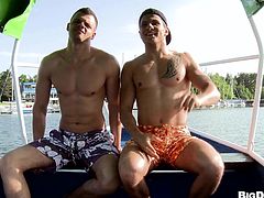 Lewd poofters Rudy Black and Robert bang in a boat and enjoy it