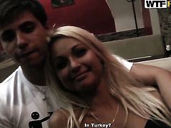 Blonde offers her fuckable mouth to hard cocked guy