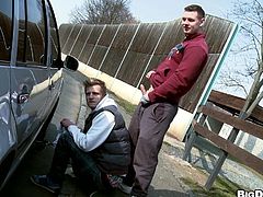 When he responds to his customer being broke down, this mechanic fixes his car and is rewarded with a blowjob and a piece of ass.