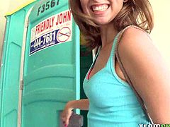 Riley Reed is a sweet girl. She goes in a public toilet to suck cock, but she doesn't continue there. She gets fucked in a more comfortable place and jizzed.