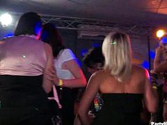 Horny CFNM party with a bunch of drunk chicks at the club is always good to watch. They are feeling horny as hell and just cant stop sucking and fucking big cocks.