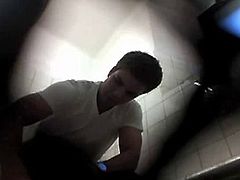 Sexy guy seemingly blatantly recorded in bathroom