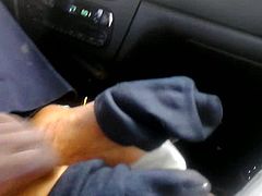 After work sweaty ebony socked soles (Solejob in car)