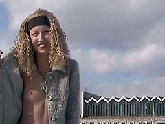 Revealing her nude forms in public makes curly hottie to feel horny and in for more nasty moments