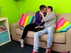 Exclusive video of two young hot twinks Kamyk Walker and Tristan Wood having quickie in their couch sucking rock hard dicks and inserting it into their tight ass hole.