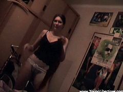 Press play to watch this Russian teen, with small boobs and a nice ass, while she gets banged hard by an amateur fellow and moans loudly.