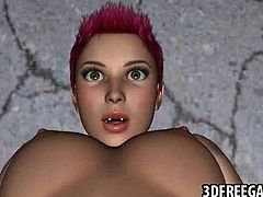 3D redhead lesbian gets eaten out