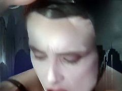 Perverted and whorable slut gets her face smeared with cum