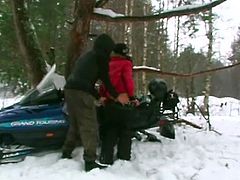 See a nasty brunette belle giving her man a blowjob in the snow before he heats things up banging her clam into heaven amateur style.