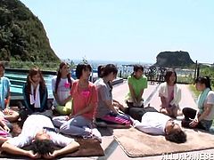 Touch yourself as you watch these Japanese girls, with natural tits wearing summer clothes, while they learn how to sucks a meat stick.