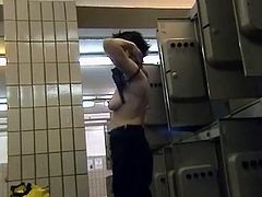 Horny voyeur loves watching nude babes changing in the girls locker through his hiddem cam