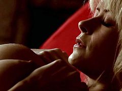 Insolent scene with a busty beauty who enjoys finger fucking her wet cherry in really slow manner