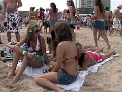 These hotties hit the beach in their tiny little bikinis, have some drinks then grind on each other as the music blasts.
