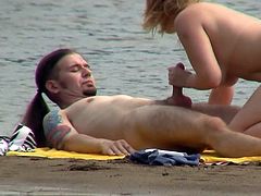 Voyeur must have an amazing time by watching horny couple fucking like crazy at the beach