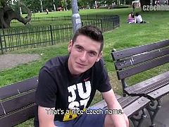 This cute boy is looking for a job in Prague. He clearly needs money and he gets some by showing his cock and by sucking the camera guy's cock. That's a good start for him.