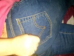 Wife jerking me off on her levis ass
