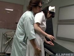 Check this chubby nurse, with big knockers wearing her sexy uniform, while she goes hardcore in different positions inside a hospital room.