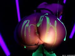 Take a look at this hot scene where the beautiful Asian babe Alice Miyuki sucks on a dildo as well as being masturbating with it in the dark as she has glow in the dark slime poured all over her ass.
