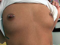 Prepare your cock for this brunette babe, with pierced nipples wearing panties, while she sucks a big pole enthusiastically in a POV video.