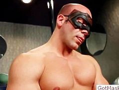Muscled stud stroking his cock part1