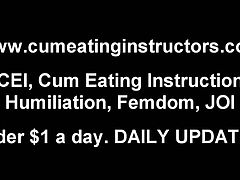 Cum Eating Instructors brings you a hell of a free porn video where you can see how these sensual dommes make you eat your own cum while assuming very naughty poses.