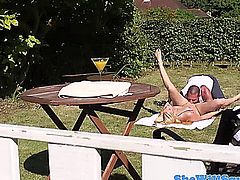 Petite squirting Mira Sunset outdoor bj then gets fucked