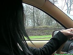 Pulled female taxi driver sucking cock for extra money