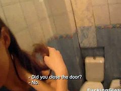 Checkout this hot teen with nice body, having a great sex in the washroom. Watch this hot babe sucking this big long cock and then fucking it in her tight shaved pussy. Enjoy!