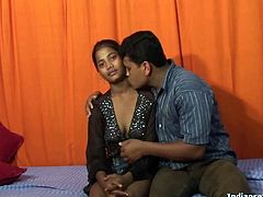 This Indian cutie just lays on her back on the bed while her man sucks on her nipples, massages her breasts and also goes down on her. He is really passionate.