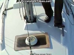 Watch a hot brunette slut getting her clam banged in a yatch before going ashore and getting dressed as a slutty uniform. Then it's time for her pussy to be banged balls deep into a breathtaking explosion of pleasure and her tits to be creamed.